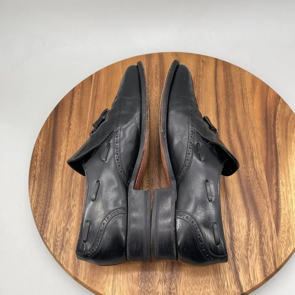 French Shriner Sterling Loafers Mens 9 D Black Leather Slip On Wingtip Tassel